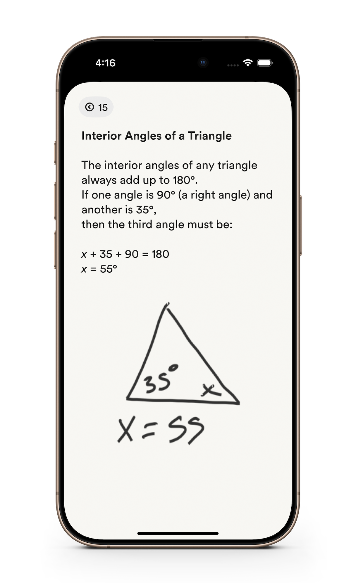 IRLpad app showing math notes with both typed text and hand-drawn triangle